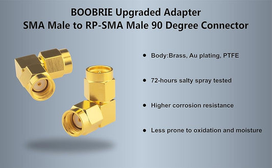 Boobrie SMA Right Angle Adapter Upgraded SMA Male to RP-SMA Male 90 Degree Connector SMA Male RF Coaxial Connector Gold-Plated DC-18GHz for Radios, FPV Antenna, Networks 2PCS