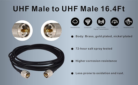 Boobrie CB Coax Cable 16.4Ft Upgraded PL259 Coax Cable LMR200 Equivalent, Better Than RG58 UHF Male to Male PL-259 CB Antenna Cable Low Loss for VHF Ham Radio,CB Radio