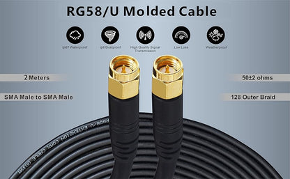 Boobrie Upgraded SMA Male Male Cable 2M RG58 Coxial Cable SMA Male to SMA Male Cable SuperFlex RG58 SMA Male RF Coaxial Cable Low Loss SMA Male to Male Connector for WIFI Antanna Wireless Router