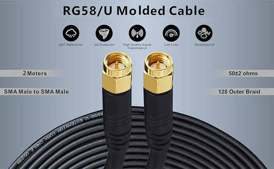 Boobrie Upgraded SMA Male Male Cable 2M RG58 Coxial Cable SMA Male to SMA Male Cable SuperFlex RG58 SMA Male RF Coaxial Cable Low Loss SMA Male to Male Connector for WIFI Antanna Wireless Router