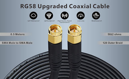 Boobrie Upgraded SMA Male Patch Lead Cable 0.5M RG58 Coxial Cable SMA Male to SMA Male Cable RG58 Pro SMA Male RF Coaxial Cable Low Loss SMA Male Connector for WIFI Antanna Wireless Router Devices