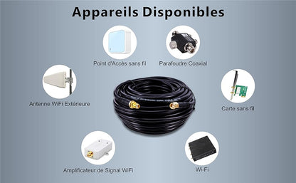 Boobrie Upgraded WIFI Antenna Cable 15M Low Loss RG58 SMA Male to SMA Female Cable RG58 50 ohms SMA Antenna Extension SMA Coaxial Pigtail Jumper Cable for PCI Card Access 3G 4G LTE WiFi Router