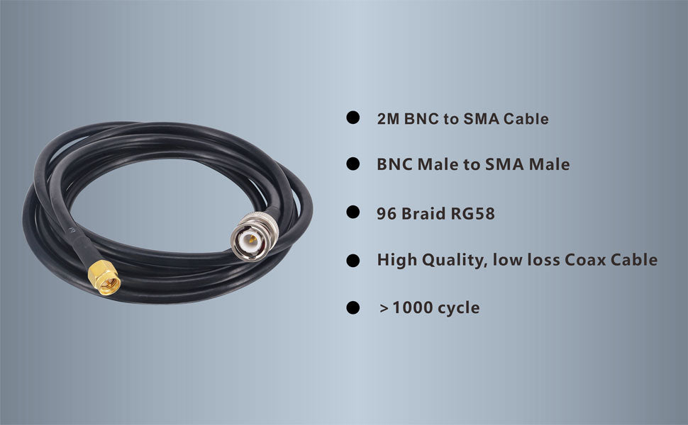 Boobrie SMA Cable RG58 Coaxial Cable 6.56Ft BNC Male to SMA Male Coaxial Cable BNC Low Loss Jumper Cable for Antennas, Wireless LAN Devices, RF Coaxial Connector, RF Coaxial Cable, Wi-Fi, Radios