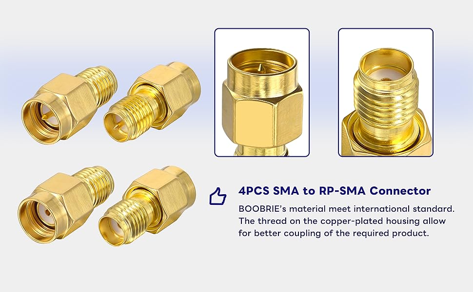 BOOBRIE SMA to RP-SMA Adapter Kit 2X SMA Male to RP-SMA Female Adapter 2X SMA Female to RP-SMA Male Plug Adapter WiFi Antenna Adapter for WiFi Antenna Goggles FPV Drone Signal Booster Pack of 4