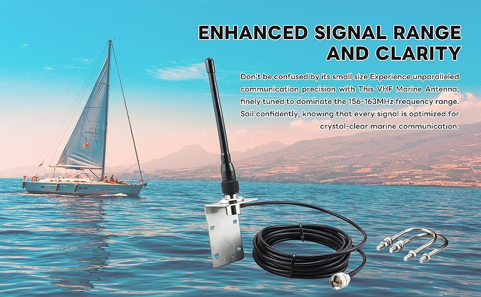 BOOBRIE 156-163MHz VHF Marine Antenna 20cm 2-4dbi Rubber Duck VHF Antenna with PL259 Connector UHF Male to UHF Female SO239 Right Angle 5M RG58 Upgraded 128 Cable