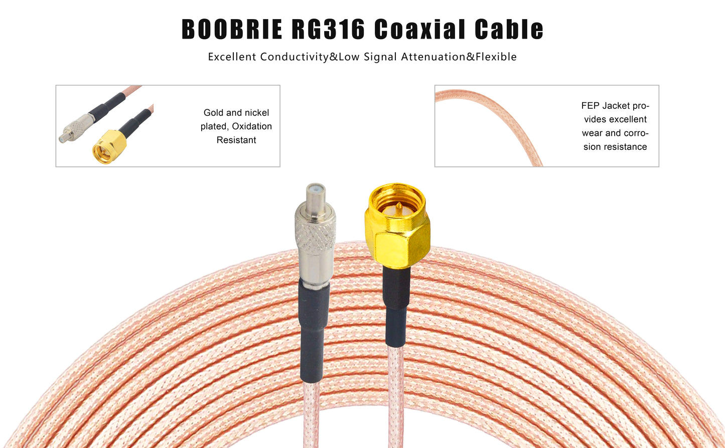 Boobrie SMA to TS9 Coaxial Cable RF Coax Adapter Cable SMA Male to TS9 Female Straight Connector Jumper Cable RG316 Extension Cable Low Loss Antenna Cable 5.9 Inch Pack of 2