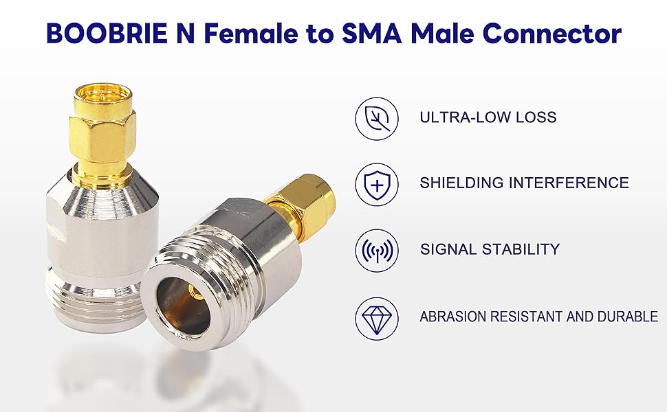 Boobrie N Female to SMA Male Adapter N Type to SMA Connector N Type Female to SMA Male RF WiFi Antenna Adapter SMA to N Coaxial Cable Connector SMA to N Type for Antenna Broadcast Radios WiFi 2 Pack