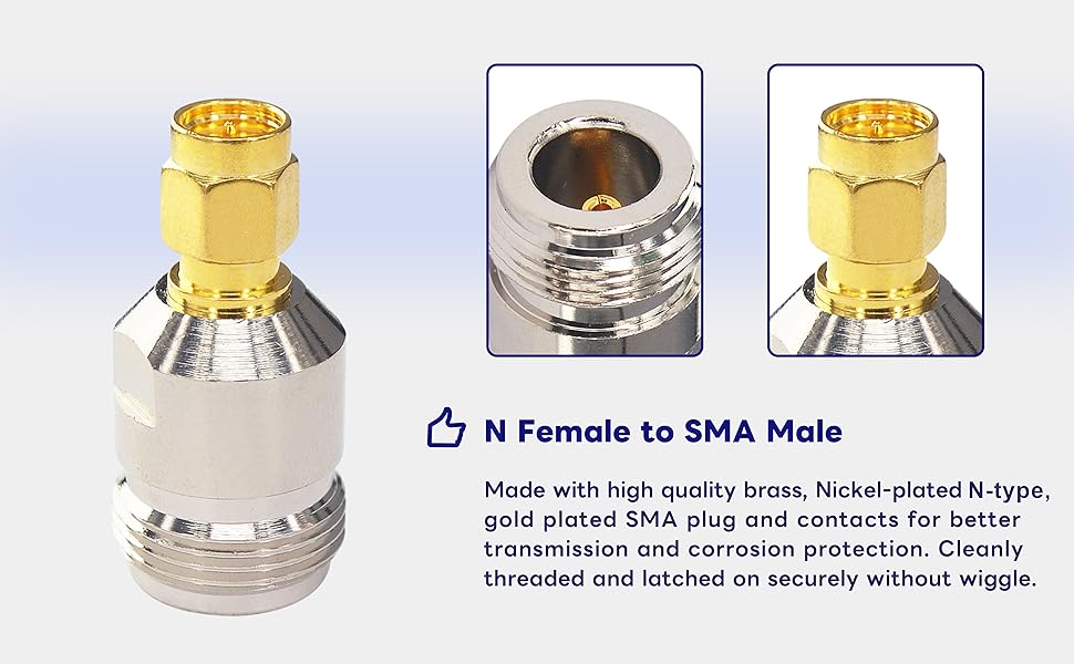 Boobrie N Female to SMA Male Adapter N Type to SMA Connector N Type Female to SMA Male RF WiFi Antenna Adapter SMA to N Coaxial Cable Connector SMA to N Type for Antenna Broadcast Radios WiFi 2 Pack