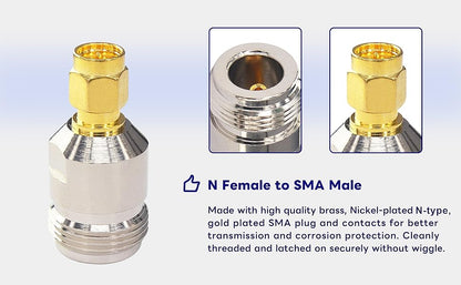 Boobrie N Female to SMA Male Adapter N Type to SMA Connector N Type Female to SMA Male RF WiFi Antenna Adapter SMA to N Coaxial Cable Connector SMA to N Type for Antenna Broadcast Radios WiFi 2 Pack
