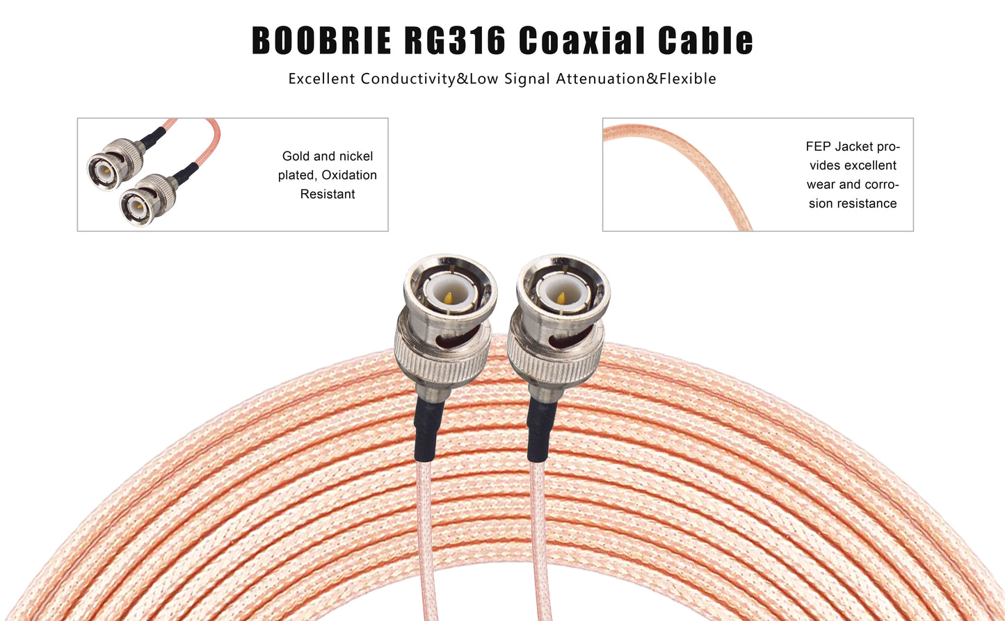 Boobrie 2PCS BNC Male Cable 3.28Ft/1M BNC Male to BNC Male Coaxial Cable RG316 RF Coax Antenna Extender Pigtail Jumper 50 Ohm HD-SDI Cable for CCTV,DVR,Camera,Video Equipment