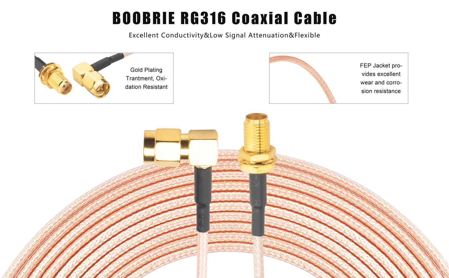 Boobrie SMA Male Right Angle to Female Cable 50CM RG316 Coax SMA WiFi Antenna Cable SMA Male 90 Degree Cable SMA Female Bulkhead Connector for Mobile Antennas/WiFi Antenna etc Pack of 2