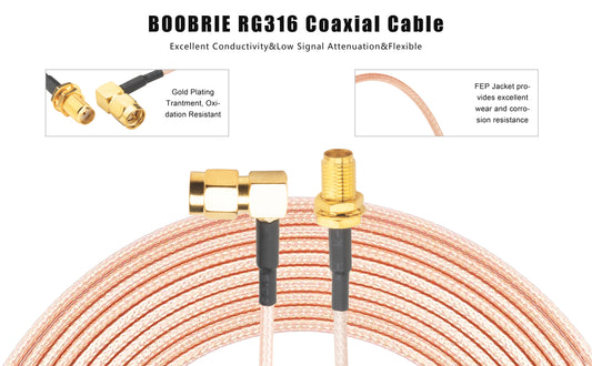 Boobrie SMA Male Right Angle to Female Cable 50CM RG316 Coax SMA WiFi Antenna Cable SMA Male 90 Degree Cable SMA Female Bulkhead Connector for Mobile Antennas/WiFi Antenna etc Pack of 2