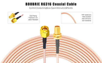 Boobrie SMA Male Female Coax Cable 50CM SMA Connector RG316 Coaxial Cable SMA Male to SMA Female Extension Cable SMA Female Bulkhead Adapter Cable for Mobile Antennas/WiFi Antenna etc Pack of 2