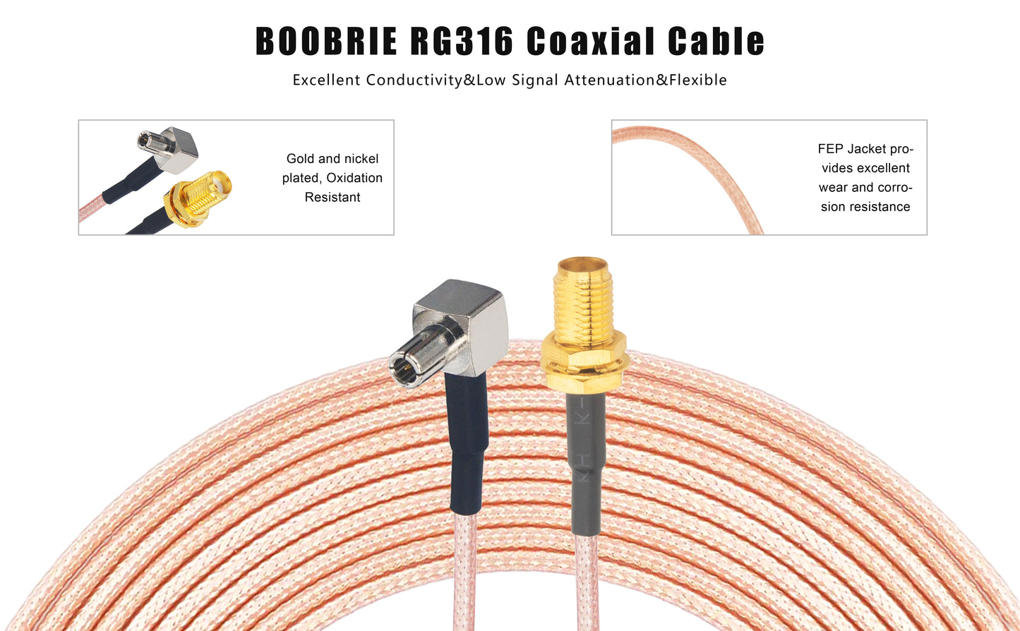 Boobrie SMA Female to TS9 Male Adapter Cable 50cm RG316 SMA to TS9 Male 90 Degree Adapter 4G Antenna Adapter Cable for 4G LTE Antenna MiFi Router USB Modem MiFi Hotspot Dongle UMTS Mobile Broadband