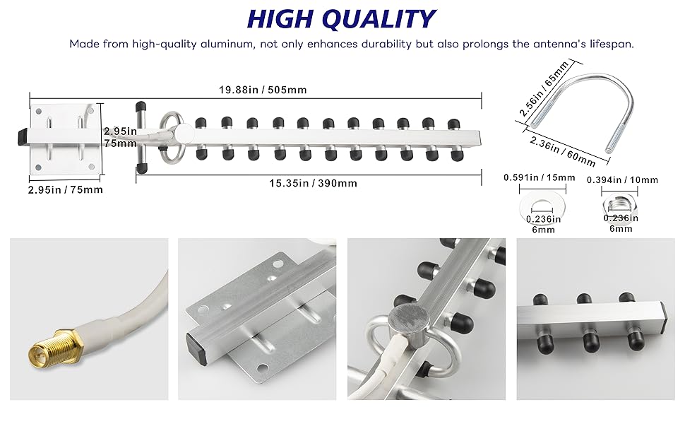 BOOBRIE Dual Band Yagi WiFI Antenna 2.4G/5.8G 8dBi Outdoor Directional Antenna High Gain RP-SMA Female Connector 4.92Ft RG58 Cable 13 Unit WIFi Yagi Antenna for Router Network Card WiFi Signal Booster