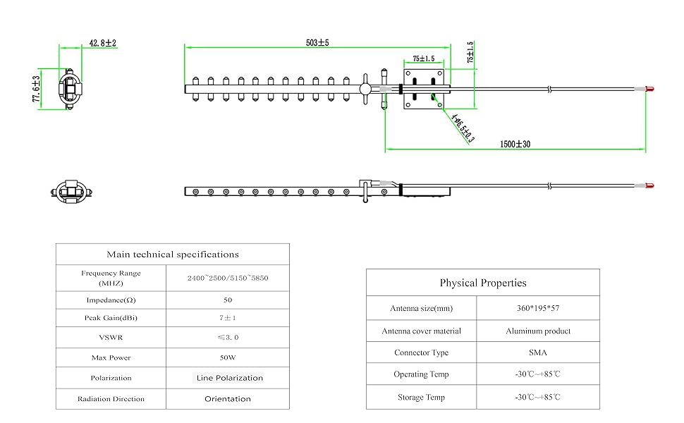 BOOBRIE Dual Band Yagi WiFI Antenna 2.4G/5.8G 8dBi Outdoor Directional Antenna High Gain RP-SMA Female Connector 4.92Ft RG58 Cable 13 Unit WIFi Yagi Antenna for Router Network Card WiFi Signal Booster