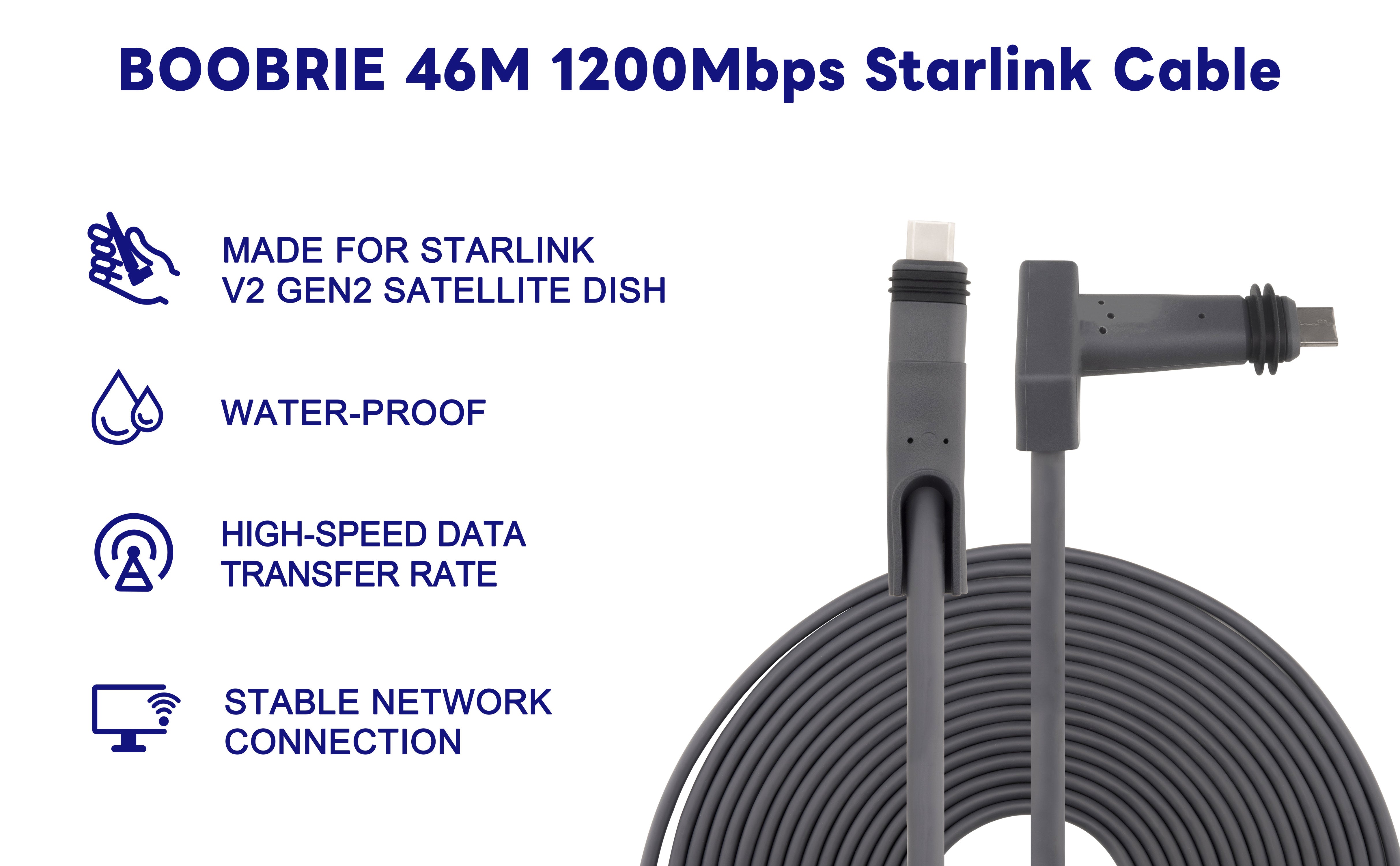 Starlink Gen 3 Cable, 46M/150FT sostuzione Standard V3 Cable Extension cavo esterno impermeabile per Starlink,150FT Starlink Gen 44 Starlink Gen 3 Cable, 46M/150FT sostuzione Standard V3 Cable Extension cavo esterno impermeabile per Starlink,150FT Starlink Gen 44