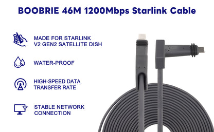 BOOBRIE Starlink Cable 150FT/46M Starlink Replacement Cable 1200Mbps Starlink Cable Gen 2 for Starlink V2 Gen2 Satellite Dish