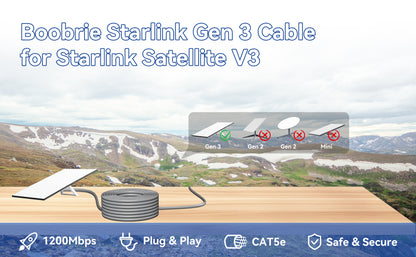 BOOBRIE Starlink Gen 3 Cable 10M/32.8FT Waterproof High Speed Internet Cable for Starlink Satellite V3 Replacement Starlink Ethernet Cable Gen 3