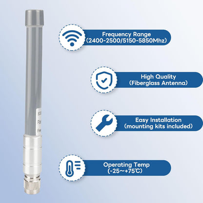 Boobrie Dual Band WiFi Antenna 2.4GHz/5.8GHz 3dBi N Male Fiberglass Outdoor Antenna Omni-Directional for Wireless Security IP Camera Hotspot WiFi Router WiFi Extender Video Surveillance Monitor
