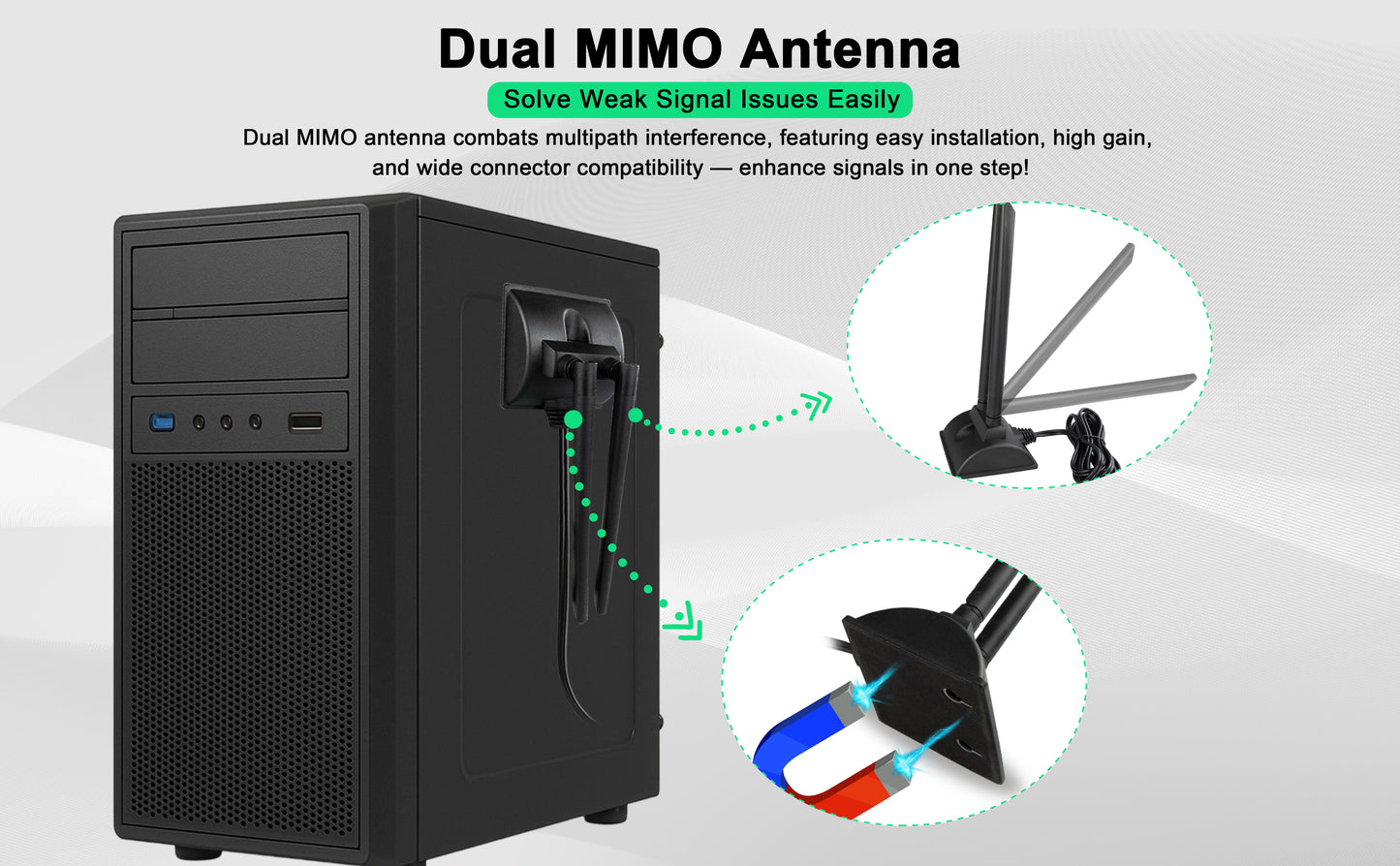 Boobrie Dual Band WiFi Antenna 2.4GHz 5GHz 5.8GHz TS9 WiFi Antenna with Magnetic Base 5dBi External Antennas for Wi-Fi Router/Hotspot/Industrial IoT/Car WiFi, 2M/6.56Ft Low Loss Cable