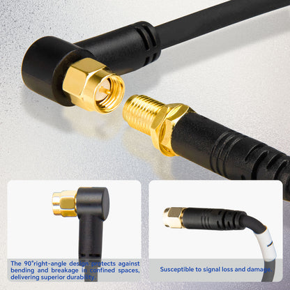 Boobrie 6.1M/20FT SMA Male 90 Degree to SMA Female Cable - Low Loss Quad-195 Coaxial Cable SMA Right Angle to SMA Extension Cable Ultra Low Loss for 5G Cellular Routers, Gateways & 4x4 MIMO Antennas,4 in 1