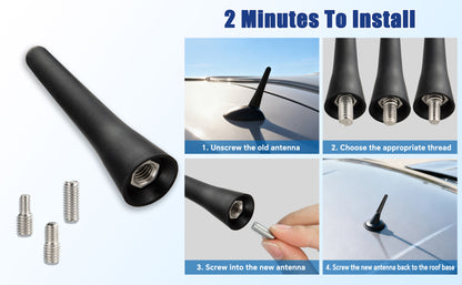 Boobrie Short Car Antenna Rubber 2.5 Inch Mini AM/FM/DBA Radio Antenna Replacement Car Roof-Mounted Flexible Rubber Antennas with M4 M5 M6 Thread Adapters