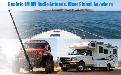 Boobrie Marine Radio Antenna Rubber Duck Flexible Mast FM AM Radio Antenna with 9.84Ft Cable DIN Connector Universal Antennas for Car Pickup Truck Boat Camper RV Motorhome Tractor Yacht ATV UTV