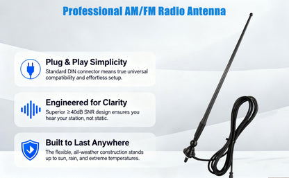 Boobrie Marine Radio Antenna Rubber Duck Flexible Mast FM AM Radio Antenna with 9.84Ft Cable DIN Connector Universal Antennas for Car Pickup Truck Boat Camper RV Motorhome Tractor Yacht ATV UTV