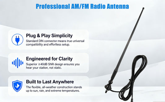 Boobrie Marine Radio Antenna Rubber Duck Flexible Mast FM AM Radio Antenna with 9.84Ft Cable DIN Connector Universal Antennas for Car Pickup Truck Boat Camper RV Motorhome Tractor Yacht ATV UTV