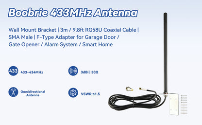 Boobrie Outdoor Wall Mount Antenna Omnidirectional 3dBi Gain 50Ω 3m/9.84ft RG58 Cable SMA Male