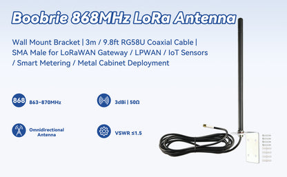 Boobrie Outdoor Wall Mount Antenna Omnidirectional 3dBi Gain 50Ω 3m/9.84ft RG58 Cable SMA Male