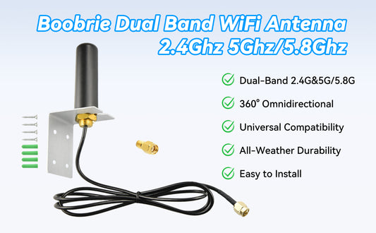 Boobrie Indoor Outdoor Omnidirectional Antenna 5dBi Gain SMA Male 1m/3.28ft Low-loss Cable