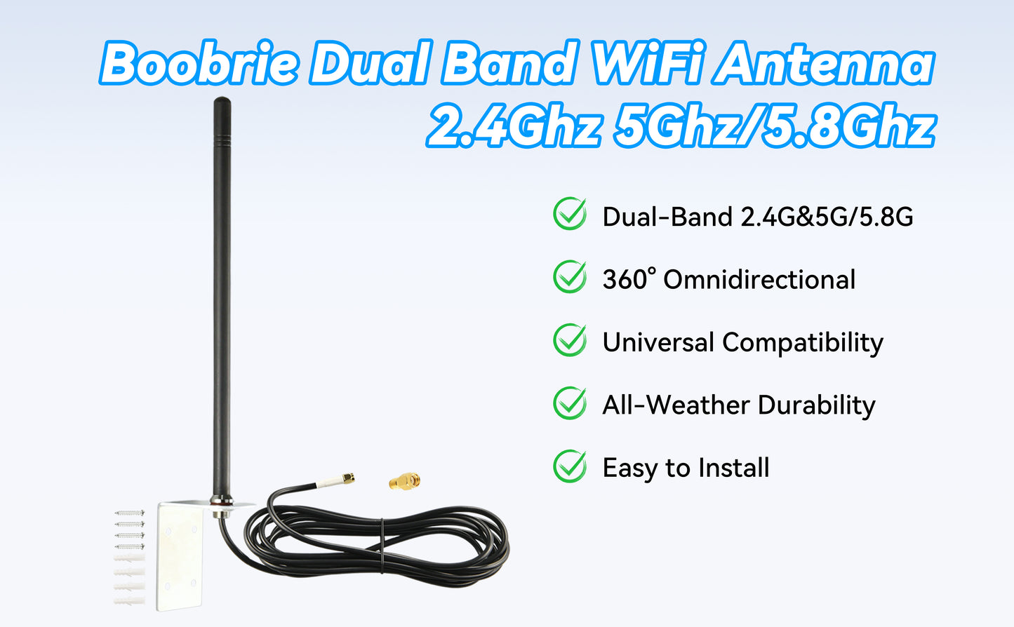 Boobrie Outdoor Wall Mount Antenna Omnidirectional 3dBi Gain 50Ω 3m/9.84ft RG58 Cable SMA Male