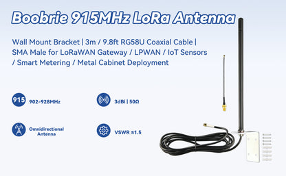Boobrie Outdoor Wall Mount Antenna Omnidirectional 3dBi Gain 50Ω 3m/9.84ft RG58 Cable SMA Male
