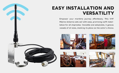 BOOBRIE 156-163MHz VHF Marine Antenna 20cm 2-4dbi Rubber Duck VHF Antenna with PL259 Connector UHF Male to UHF Female SO239 Right Angle 5M RG58 Upgraded 128 Cable