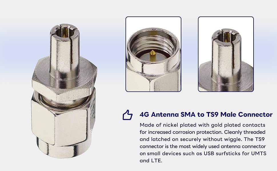 BOOBRIE SMA Male to TS9 Male Plug Aerial Connector SMA 4G Antenna Adapter SMA to TS9 Male Connector for ZTE 3G Wireless USB Modem 4G Router Mobile Wifi Hotspots Pack of 2