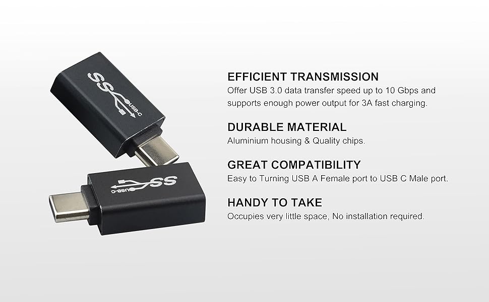 Boobrie USB C Male to USB 3.0 Female Adapter Type C to USB A Female Adapter USB C Male to USB A Female Adapter OTG for MacBook Pro 2019/2018/2017 MacBook Air 2018 Surface Go etc Type-C Devices 2-Pack