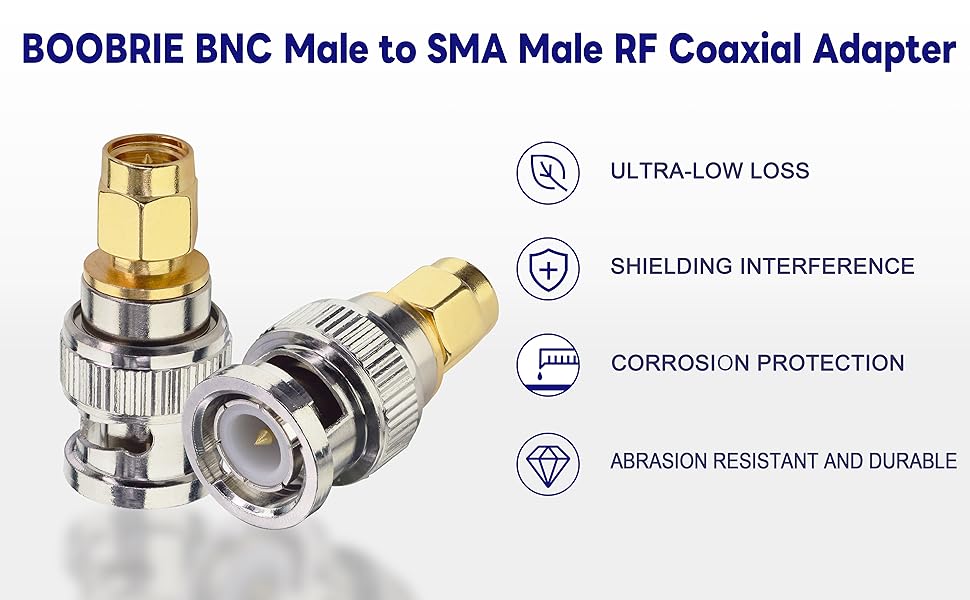 Boobrie 2PCS SMA Male to BNC Male RF Coax Adapter SMA to BNC Connector BNC Male to SMA Male Antenna Adapter Coax Jack Connector for SDR Ham Radio Baofeng Two Way Handheld Radio