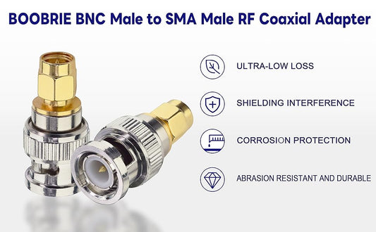 Boobrie 2PCS SMA Male to BNC Male RF Coax Adapter SMA to BNC Connector BNC Male to SMA Male Antenna Adapter Coax Jack Connector for SDR Ham Radio Baofeng Two Way Handheld Radio