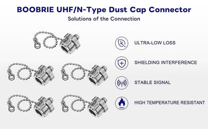 BOOBRIE 5PCS UHF/N-Type Dust Cap for UHF Male Dust Cap RF PL259 Connector Protective Cover with Chain N-Type Male Coax Cap Nickel-Plated