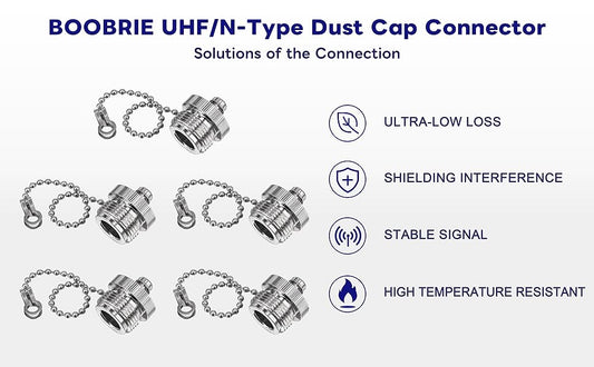 BOOBRIE 5PCS UHF/N-Type Dust Cap for UHF Male Dust Cap RF PL259 Connector Protective Cover with Chain N-Type Male Coax Cap Nickel-Plated
