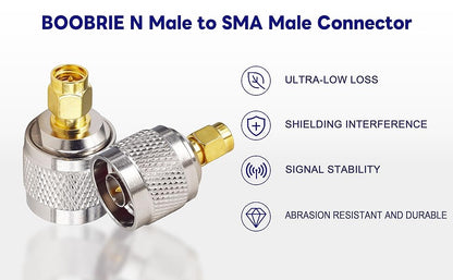 Boobrie SMA to N Coax Connector N Type Male to SMA Male Antenna Adapter RF Coaxial CB Radio Antenna Converter for WiFi Antenna Broadcast Radio Pack of 2