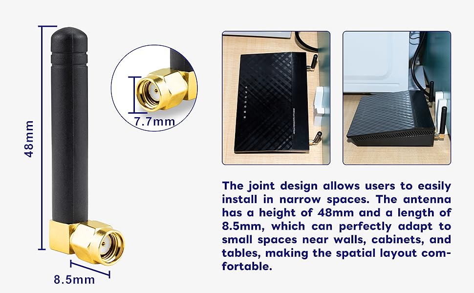BOOBRIE RP-SMA Mini 2.4GHz 5.8GHz WiFi Antenna 2DBi Dual Band Wireless WiFi Antenna Right Angle Small PC WiFi Antenna RP-SMA Male Connector Omni-Directional Mini WiFi Aerial Signal Booster Pack of 2
