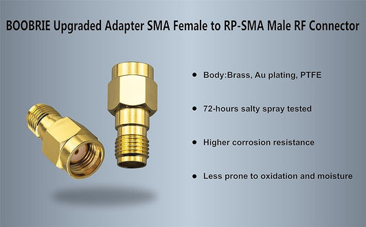 Boobrie Upgraded SMA WiFi Adapter SMA Female to RP-SMA Male (Hole) Connector DC-18GHz VSWR ≤1.15 RP SMA Male RF Coaxial Antenna Adapter for FPV Drone Signal Booster Wireless LAN Device Pack of 2
