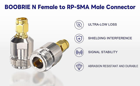 Boobrie 2-Pack N Type Female to RP-SMA Male Adapter N to RP-SMA Antenna Cable Connector RF Coax Coaxial Adapter for LoRa Antenna HNT Hotspot Nebra RAK Bobcat Syncrob Sensecap WiFi 4G LTE