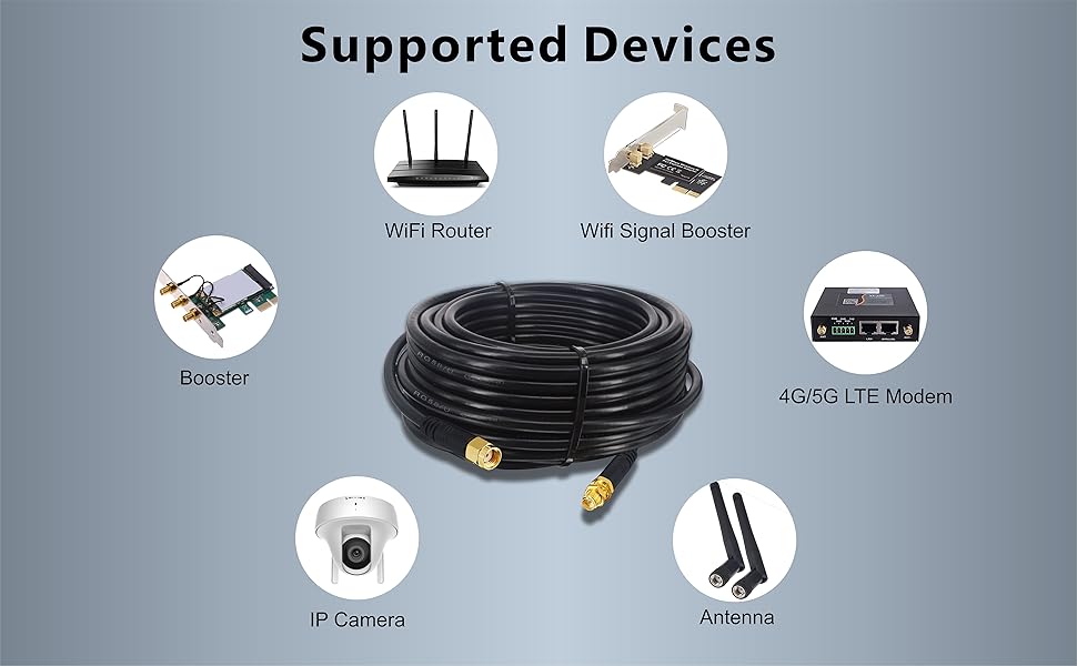 Boobrie Upgraded RP-SMA Extension Cable 10M RG58 SuperFlex RG58 RP-SMA Male to RP-SMA Female Coaxial Cable Low Loss RP SMA WiFi Antenna Cable for Wireless Mini PCI Express PCIE Network Card WiFi