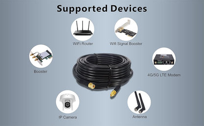 Boobrie Upgraded RP-SMA Extension Cable 10M RG58 SuperFlex RG58 RP-SMA Male to RP-SMA Female Coaxial Cable Low Loss RP SMA WiFi Antenna Cable for Wireless Mini PCI Express PCIE Network Card WiFi