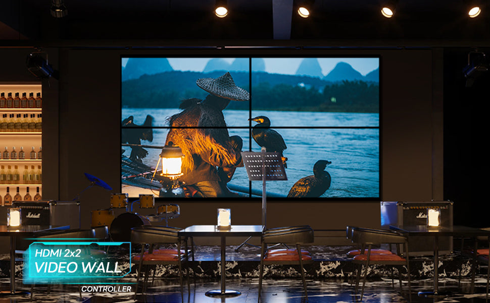 BOOBRIE Video Wall Controller 2X2, Video Wall Processor 4K x 2K HD Display HDMI and DVI Input, 1080P@60Hz Output, 5.1CH Audio,180 Degree Rotate, 9 Splicing Display 2x2, 1x2, 1x3, 1x4, 2x1, 3x1, 4x1