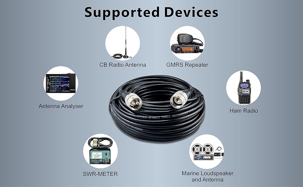 Boobrie UHF PL259 Male Cable 1.64Ft RG58 Upgraded CB Radio Coaxial Cable UHF Male to UHF Male PL-259 Low Loss CB Coax Jumper Cable for Antenna SWR Meter Ham Radio Broadcast Telecom CCTV